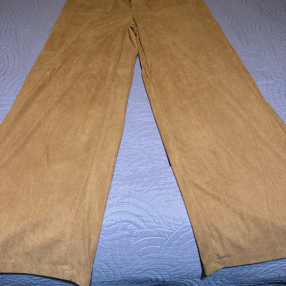 Tan Corduroy Wide-Leg Pants